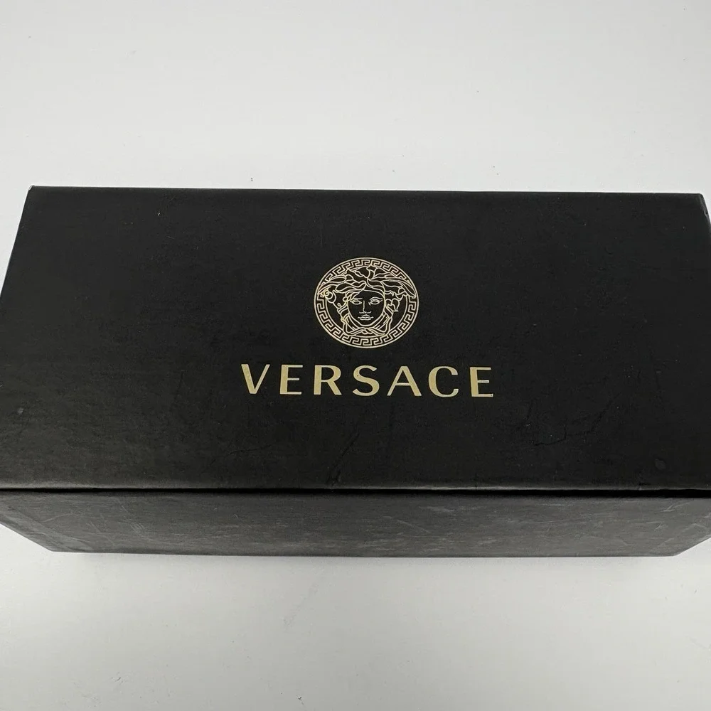 Versace Shield Sunglasses Black Gold Wraparound VE 2254 w/‎ Case & Box